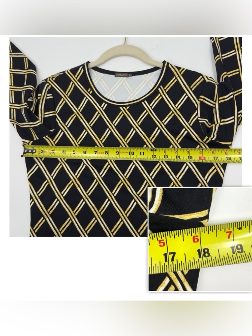 J McLaughlin Catalina Cloth Lattice Print Top Size Small Stretch Black Gold - Picture 6 of 7